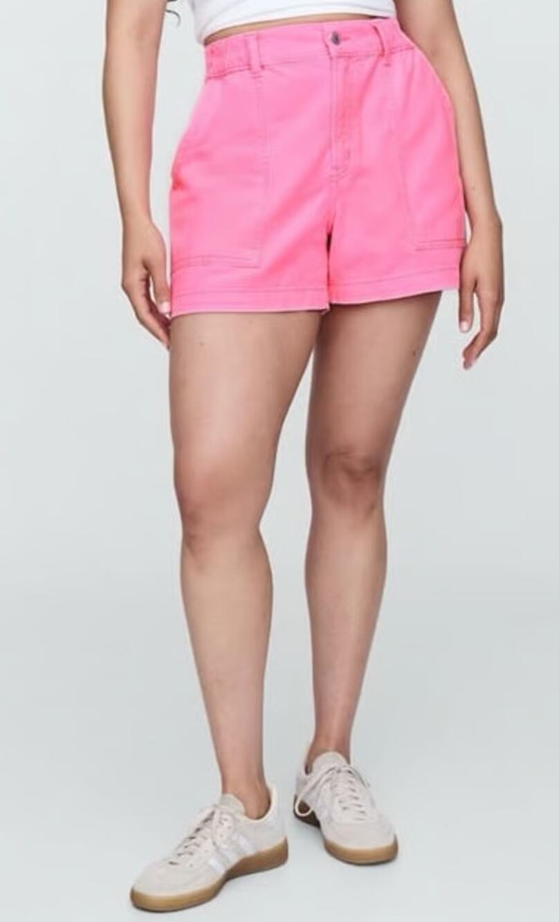 Gap Pink Ultra Soft Denim Cotton 4" Utility Baggy Shorts Women's Size XL Hi-rise